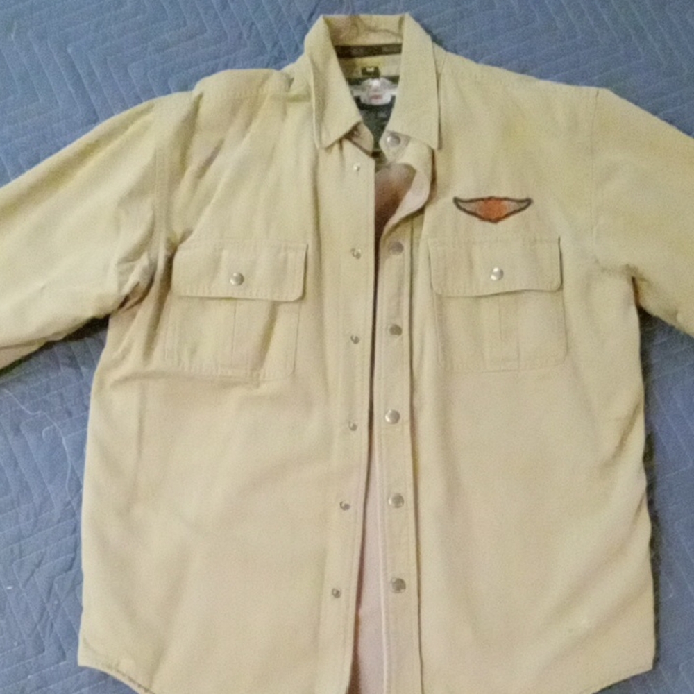 Harley Davidson fleece lined over coat color is more like a cream green.